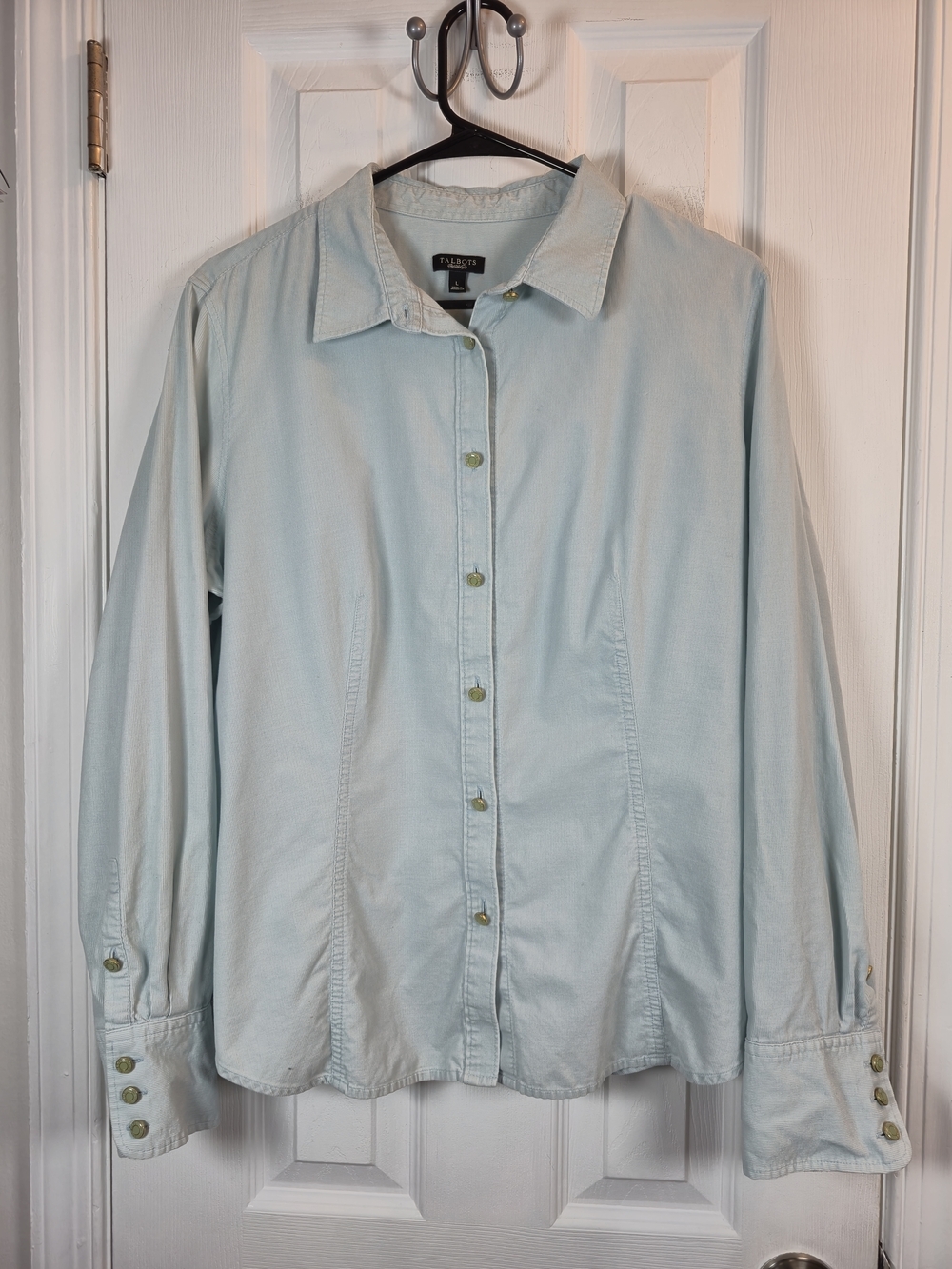 Talbots Pastel Blue Corduroy Button-Front Shirt Size Large